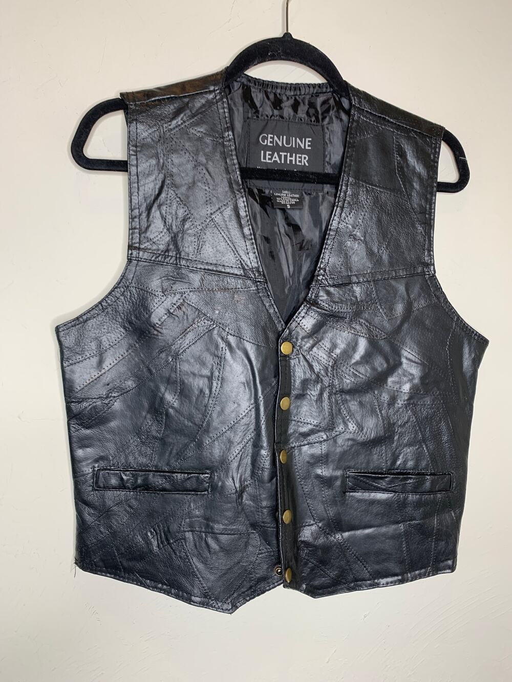 Patchwork Leather Black Vest Sz Small Mens Navarre Leather Co